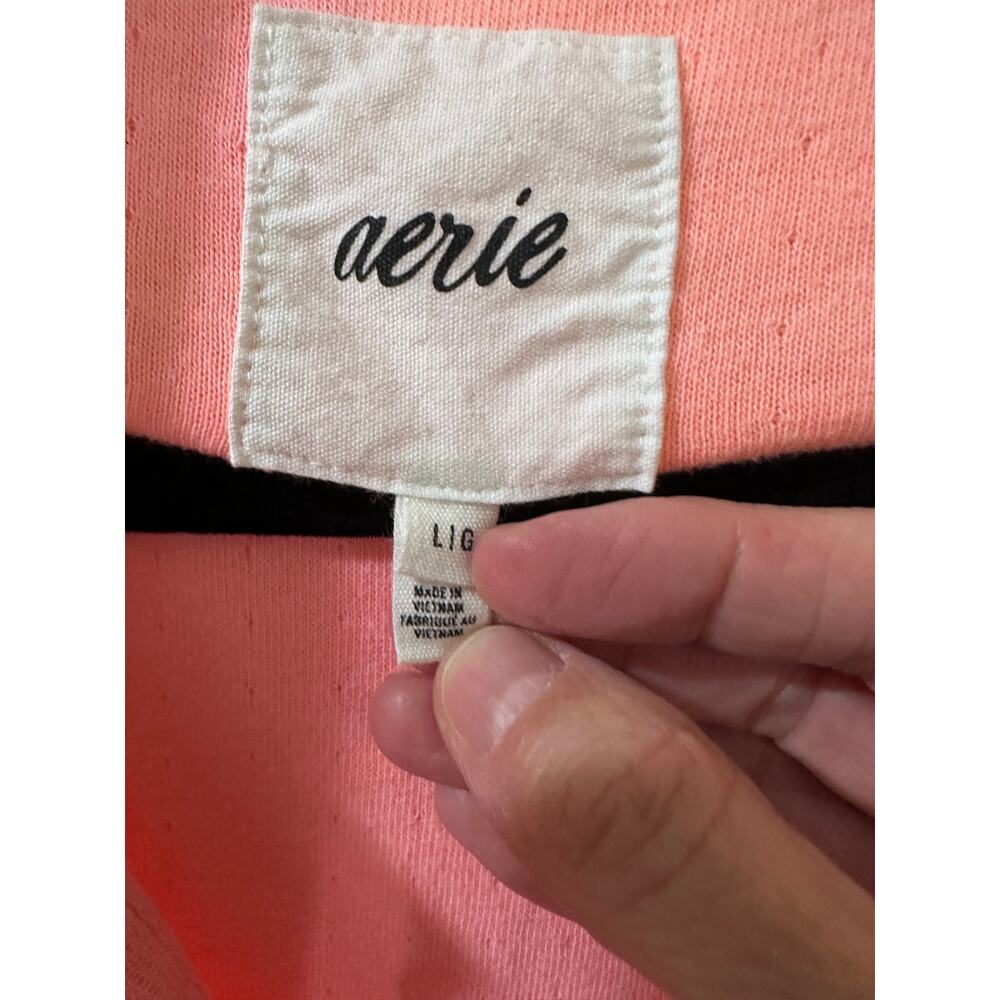 Aerie Happy Henley Oversized Everyday Polo Sweatshirt NWOT Bright Coral Pink, L - Picture 2 of 7